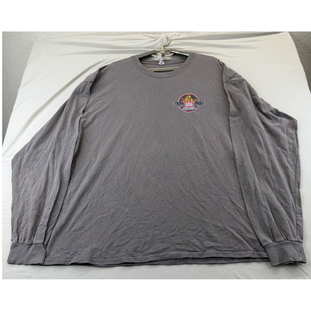 Gildan Mens 2XL Gray Bikes Blues & BBQ Motorcycle Rally Graphic Long Sleeve Tee